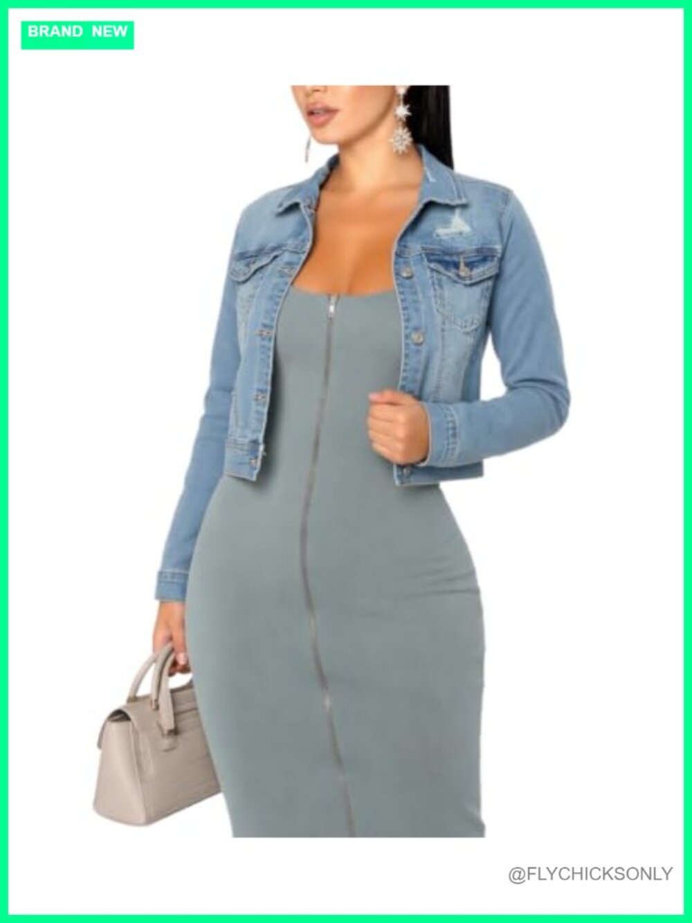 Women's Ripped Frayed Cropped Denim Jacket Long Sleeve Button Down